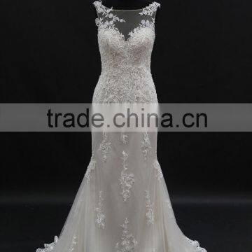 2016 new popular sand color high quality wholesaler embroidery lace wedding dress