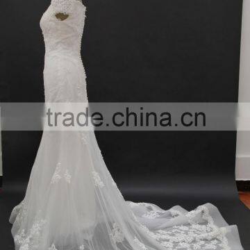 Off-shoulder Straight Neckline Horse Tail at Hem Make Ruffle Effect Sheath Wedding Dress photo-3