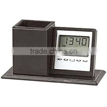 custom leather black pen box storage with clock