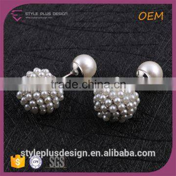 E74857K02 Copper Party Wear Wedding Earrings Silver Plating Jewelry Main Material Freshwater Pearl Two Sides Ball Stud Earring photo-2