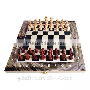 Wooden Marbleizing Double Sides Inside And Outside Marbleizing Folding Chess Set 3 In 1 Chess Game