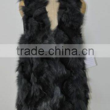 women fashion knitted real fox fur vest LK16F128