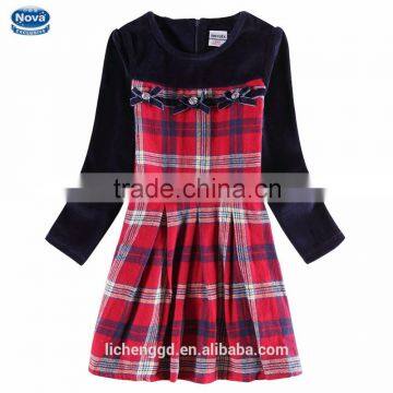 (H6639) 2015 nova kids wholesale clothes latest fashion design pure cotton plaid baby girls dresses for autumn winter