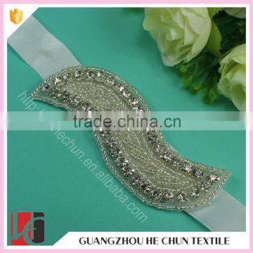 HC-7598-1 Hechun Leaf Shape Beaded Rhinestone Appliques for Bride Sash photo-2