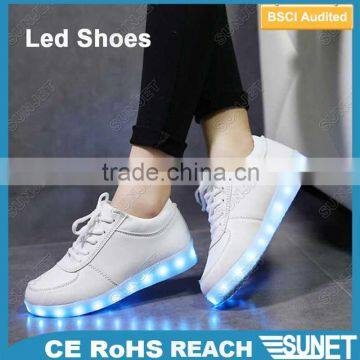 SUNJET white PU USB charge led kids shoes