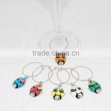 Chinese Mask wine charm set/wine glass set with 25mm Loop Diameter, OEM Orders are Welcome