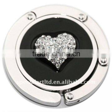 metal heart rhinestones handbag hanger hook for table,weight capacity : 7kg,pass SGS factory audit