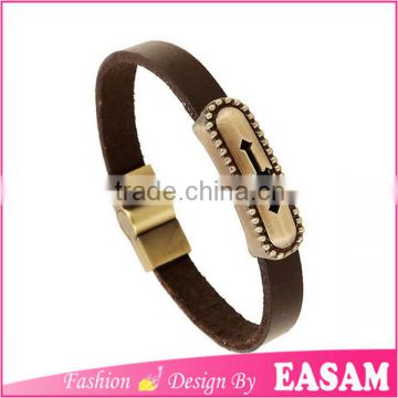 European fashion hollow out cross metal plate magnetic leather bracelet