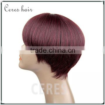 100% human hair large cap lace front wig wine red purecolor silk straight short hair wig