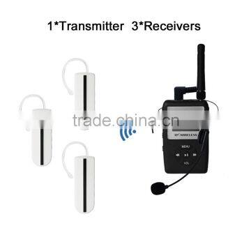 Wireless tour guide system UHF earhook receivers 1 MP3 transmitter and 3 receivers