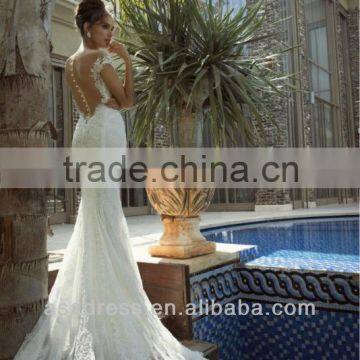 2014 New Style Mermaid Cap Sleeve Lace Appliqued Halloween Wedding Dress Costumes (WD-ISABELLA)