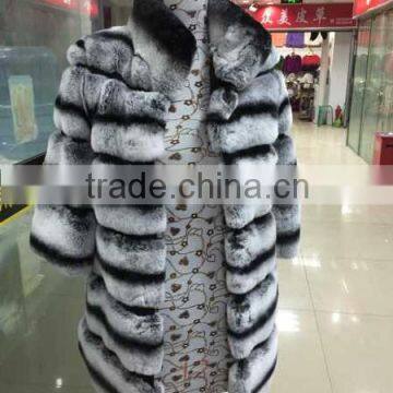 Factory price simple long style hooded real rex rabbit fur coat for women