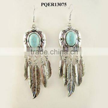 New design fashionable elegant vintage silver turquoise leaf tassel earring