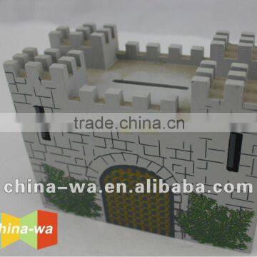 wooden fancy castle money box or piggy bank for children