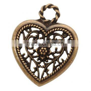 36.8*29mm New Arrival Vintage Retro Antique Copper Double Heart shaped flower engraved Neckalce Pendant