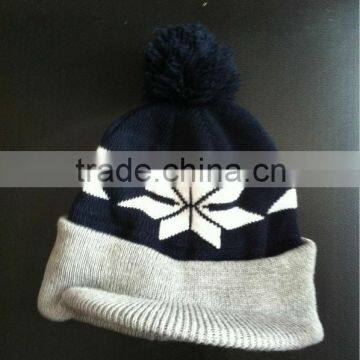 custom mens pom pom winter hat knitted pattern with bill