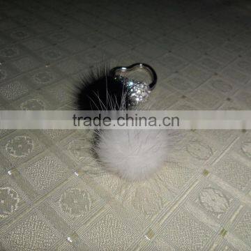 Genuine Cute Mink Fur Ball with Key chain for Fashion Car Keys