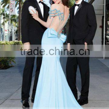 WYY19 Sexy v Neck Cap Sleeve Backless Beaded Mermaid Vestido de Renda Evening Dress photo-3
