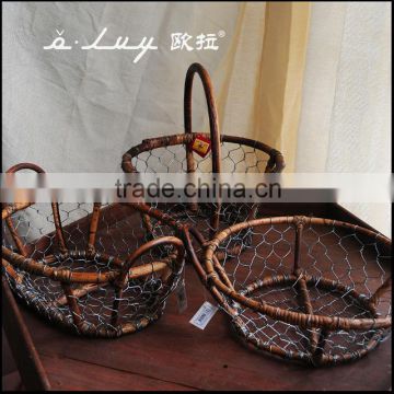 oval shape metal storage basket with long handle