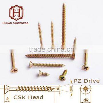 Carbon Steel Countersunk Head Yellow Coated Chipboard Screw