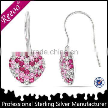 Heart Shape 925 Silver Pink CZ Drop Earrings