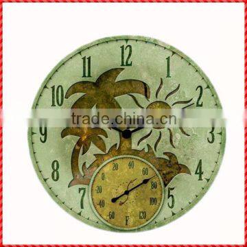 Nice palm tree custom resin round outdoor clock and thermometer