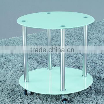 Frosted glass top unique end tables with castors