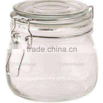 SINOGLASS 1 pc 600ml ball shape glass storage jar with clip glass lid canister