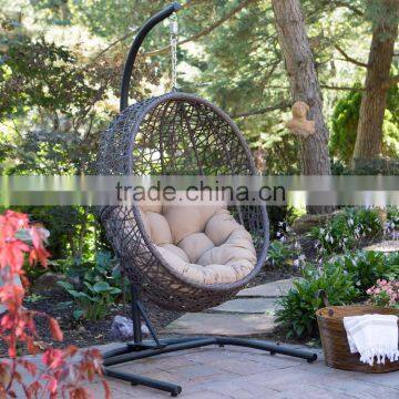 Wicker Rattan TAUPE Swing Hanging Egg Chair with Cushion Stand