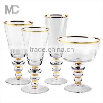 Wholesale Handmade Clear Wine Glass With gold sliver rim