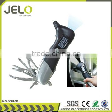 Ningbo JELO LCD Multi-Function Life Hammer Tire Pressure test Army Knife LED Torch Auto Accessories