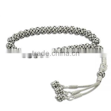 999.9K Solid Pure Silver Turkish Prayer Beads Islamic Knitted Muslim Handmade White Rosary