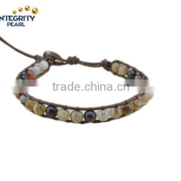 Colorful gemstone leather bracelet 6mm dream agate bead bracelet