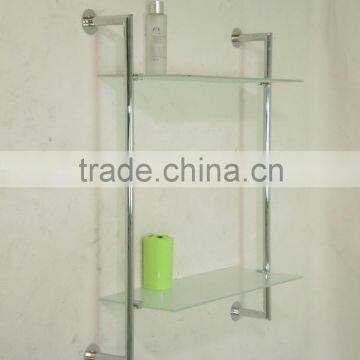 Tube metal 2 tier wall mounted glass shelf bathroom rack chrome