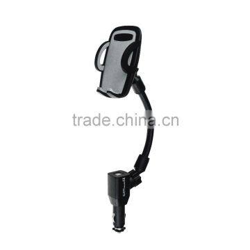 One Hand Operation Flexible Gooseneck Dual USB Ports Car Mobile Charger Stand for Mobile Phone photo-2