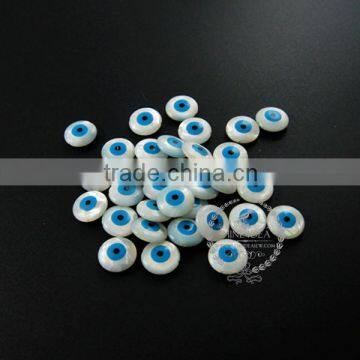 12mm Blue White Mother of Pearl Shell Turkish Evil Eye Beads Flat Round Loose Beads for DIY Earring ,ring DIY Findings 3000042