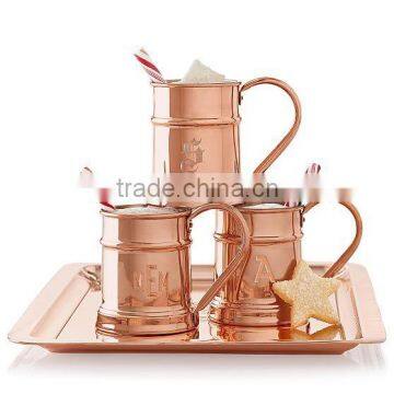 SET OF 3 PURE COPPER MUG WITH COPPER TRAY