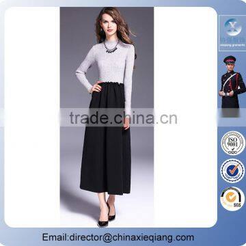 2016 Fashion Ladies Designer Woolen Spliced Long Dress Women Casual Maxi Dress