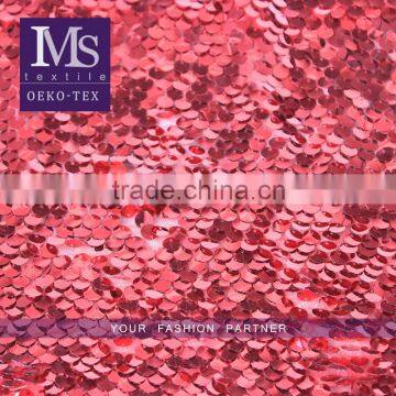 Newest Design Poly thin shiny red reversible upholstery fabric with sequin for clothing