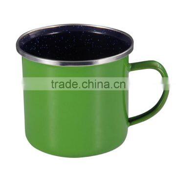 GRS hot sale enamel Metal mug with Stainless Steel rim