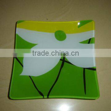 Colorful Flower Printing Glass Square Plate photo-2