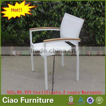 Stackable Leisure Outdoor Furniture Rattan Chair With Teak Wood Arm photo-3
