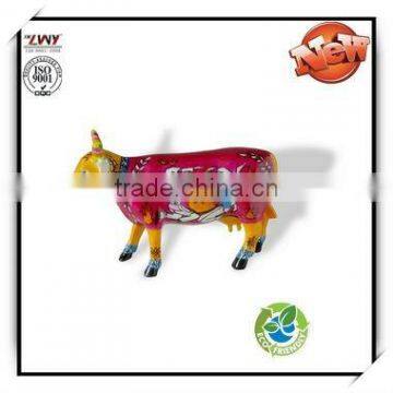 4 Inches colorful chinese home decor red cow resin statue