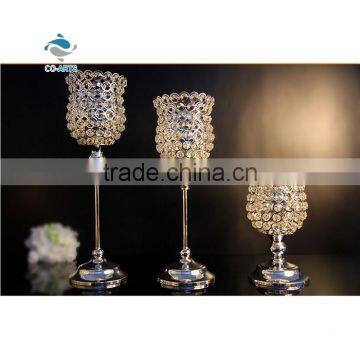 Unique design home decoration red wine cup shape crystal candlestick wedding