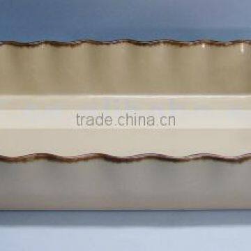 set of 2 newest 13.25" beige color glazed ceramic loaf pan