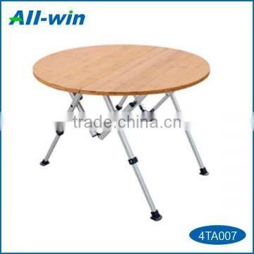 adjustable round bamboo camping table for outdoor use