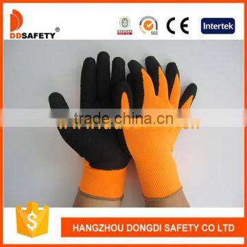 Fluorescent Nylon Knitted Gloves Black Latex Coated Working Gloves