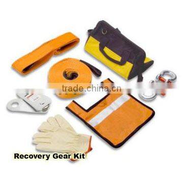 4x4/4wd/off road 8 pcs recovery kit(bow shackles, snatch block, gloves, straps, winch damper, carry bag)