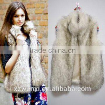 winter hot sale fashion charming lady's long and stand collar faux fur waistcoat