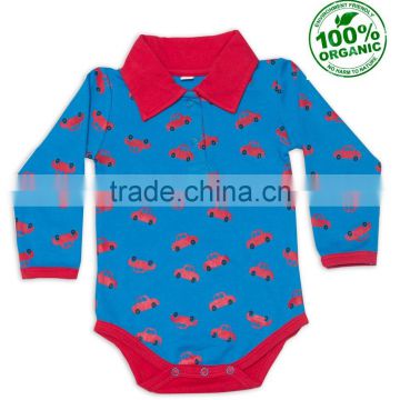 Organic Cotton Polo Collar Bodysuit With Bum Patch